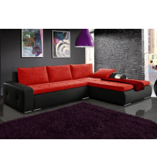 Canapé d'angle convertible Lutecia rouge et noir 290 x 180 cm