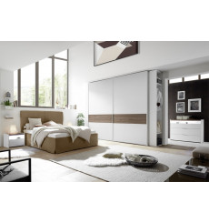 Chambre complète AMALTI noyer noir et blanc lit 160x200 cm avec coffre de rangement 