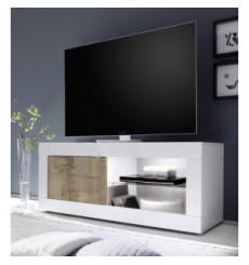 Meuble TV Basic finition blanc-chêne péro 1 porte 140/56/43 cm