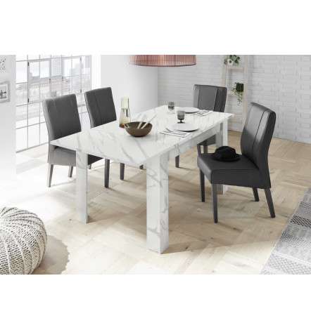 Table à manger extensible VISCONTI finition marbre blanc 137-185/79/90 cm