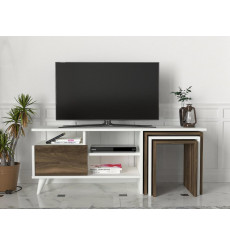 Ensemble meuble TV NATURE blanc noyer 120 cm