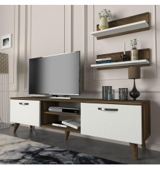Ensemble meuble TV AYDEN noyer blanc 150 cm