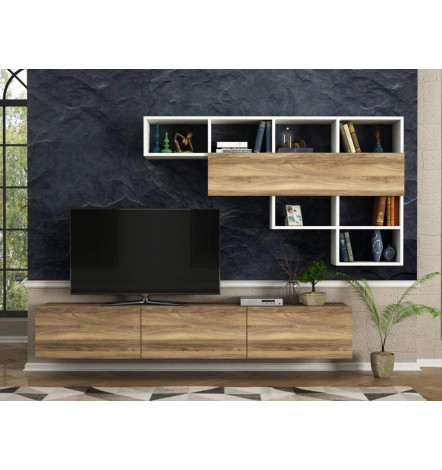 Ensemble meuble TV DAMLA noyer blanc 180 cm