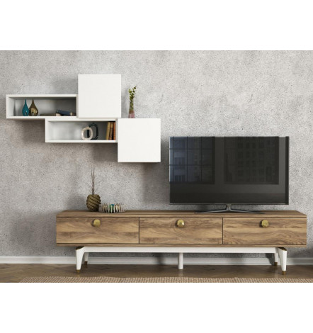 Ensemble meuble TV BUSE noyer blanc 180 cm