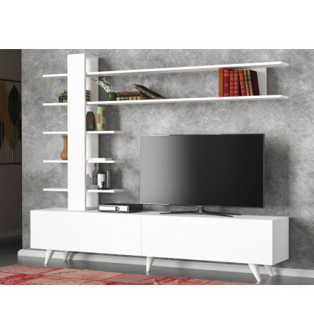 Ensemble meuble TV ALEYNA blanc 180 cm